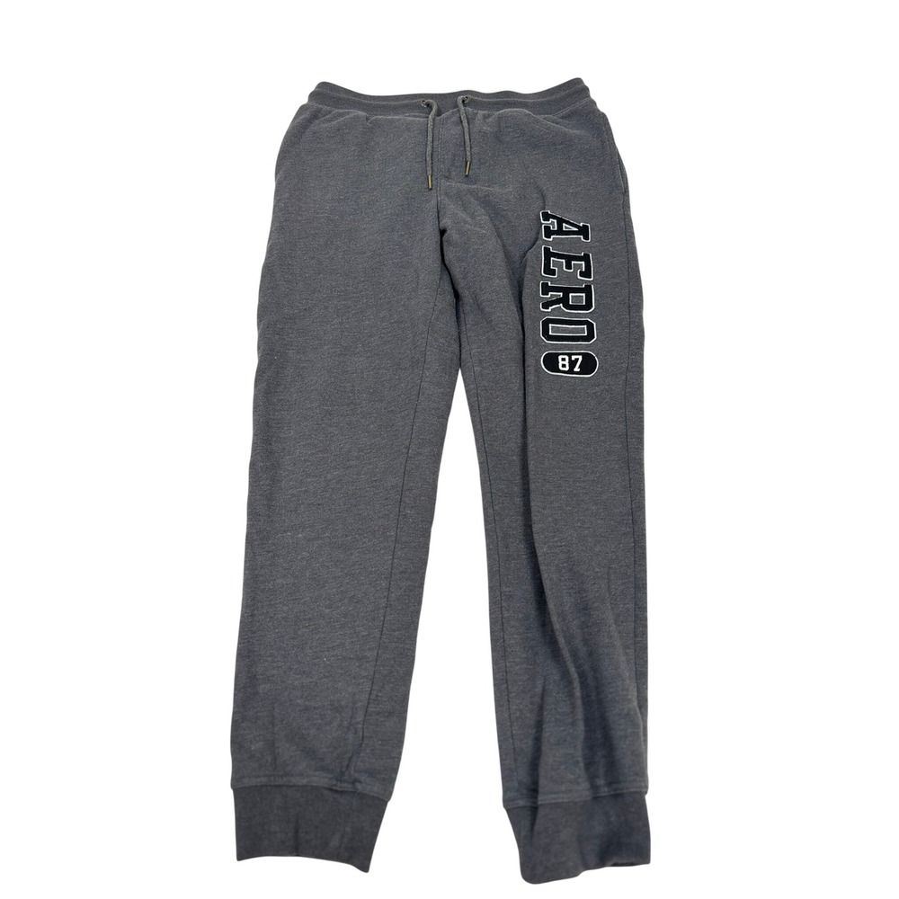 Aeropostale Mens M Gray Heather AERO 87‎ Graphic Jogger Sweatpants Style 3810